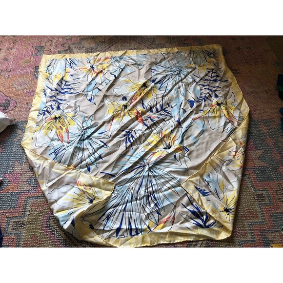 Chicos Vintage  100% Silk Scarf 36” Yellow Floral - Picture 1 of 3